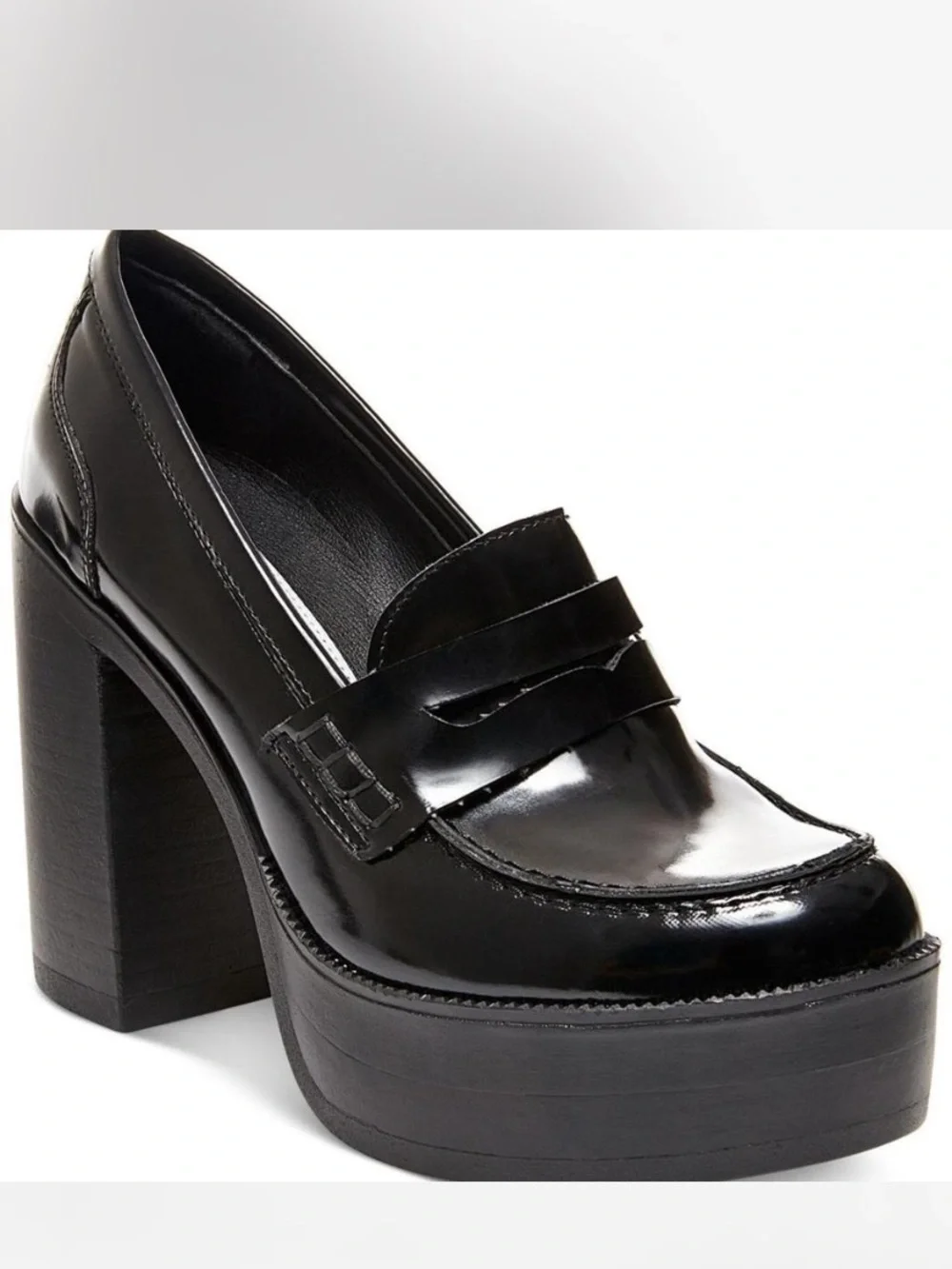 Steve Madden Kimberley Black Patent Platform Penny Loafers Size 7